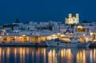 A view of the village of Naousa and dock at night Naousa-Paros Island-Cyclades Islands-Greece Art Print